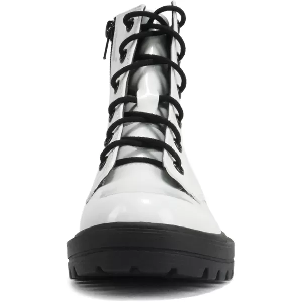 Soda FirmIIS Girls Lace Up Side Zipper Vegan Leather Lug Sole Combat BootsWhiteBlack Pat