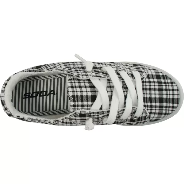 Soda Flat Women Shoes Linen Canvas Slip On Sneakers Lace Up Style Loafers ZigSBlackWhite Plaid