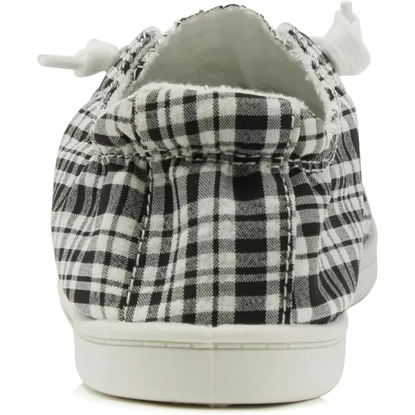 Soda Flat Women Shoes Linen Canvas Slip On Sneakers Lace Up Style Loafers ZigSBlackWhite Plaid