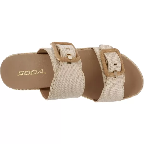 Soda Funny  Women Round Toe Double Buckle Strap SlipOn Platform Wedge SandalNatural Raffia