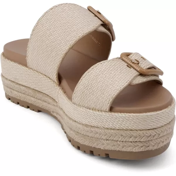 Soda Funny  Women Round Toe Double Buckle Strap SlipOn Platform Wedge SandalNatural Raffia