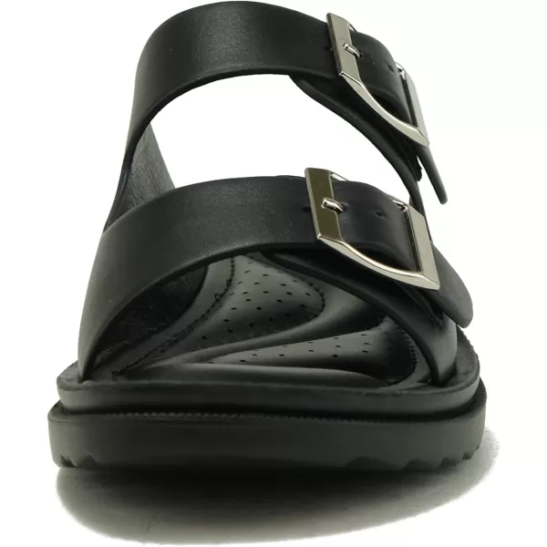 Soda GAIN  Women Slip On Low Platform Comfort Sandals with Double Adjustable Buckle StrapsBlack Pu