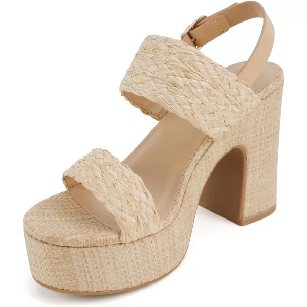 Soda Home  Women Round Toe Raffia Upper High Heel Platform Wedge Sandal with Adjustable Ankle StrapBeige Raffia