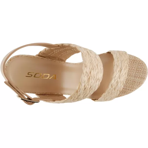 Soda Home  Women Round Toe Raffia Upper High Heel Platform Wedge Sandal with Adjustable Ankle StrapBeige Raffia