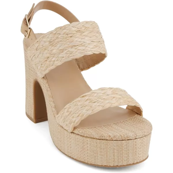 Soda Home  Women Round Toe Raffia Upper High Heel Platform Wedge Sandal with Adjustable Ankle StrapBeige Raffia