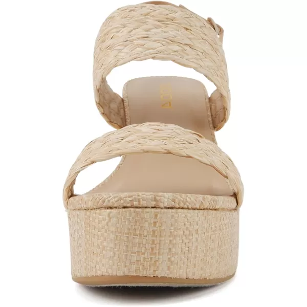 Soda Home  Women Round Toe Raffia Upper High Heel Platform Wedge Sandal with Adjustable Ankle StrapBeige Raffia