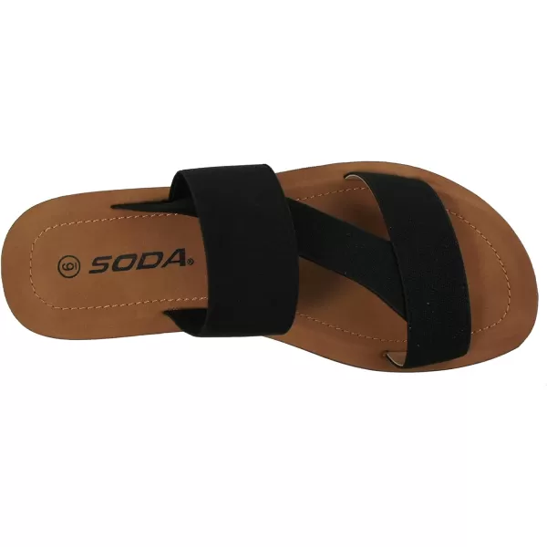 Soda Hummock  Women Slip On Casual Open Toe Double Elastic Bands with Diagonal Middle Strap Fashion Gladiator SandalBlack