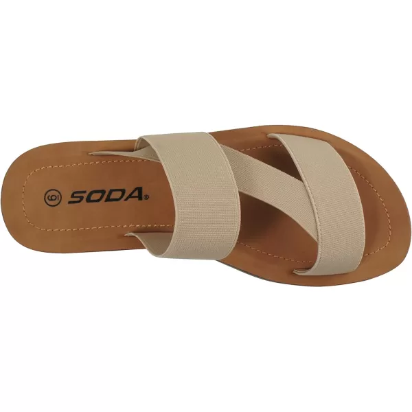 Soda Hummock  Women Slip On Casual Open Toe Double Elastic Bands with Diagonal Middle Strap Fashion Gladiator SandalCamel