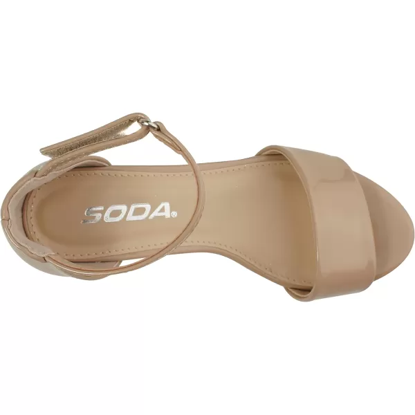 Soda KidsChildrenGirls KICK2 Wide band Comfortable Sole with Velcor Ankle Strap Block Heel Counter Back Fashion Sandals ShoesDbeige Pat