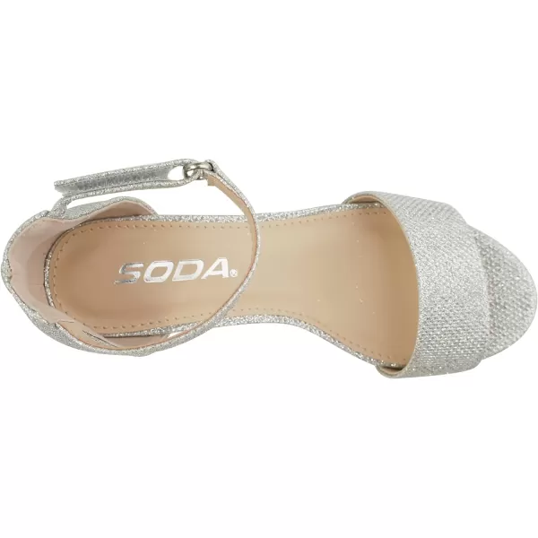 Soda KidsChildrenGirls KICK2 Wide band Comfortable Sole with Velcor Ankle Strap Block Heel Counter Back Fashion Sandals ShoesSilver Shimmer