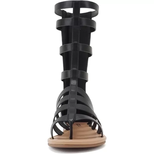 Soda MOXIE  Women Open Round Toe MidCalf Height Flat Gladiator SandalBlack Pu