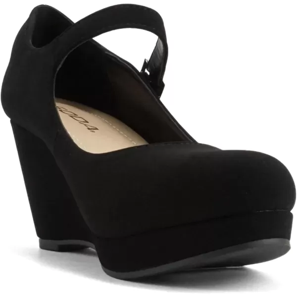 Soda Merry  Womens Mary Jane Strap Comfortable Platform Wedge Pump Heel ShoesBlack Nubuck