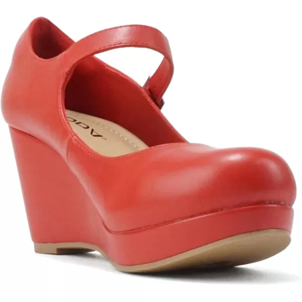 Soda Merry  Womens Mary Jane Strap Comfortable Platform Wedge Pump Heel ShoesRed Pu