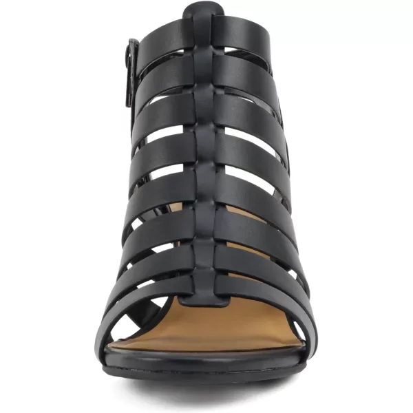 Soda Molten  Women Round Toe Open Back Gladiator Low Heel Sandal with Side ZipperBlack Pu