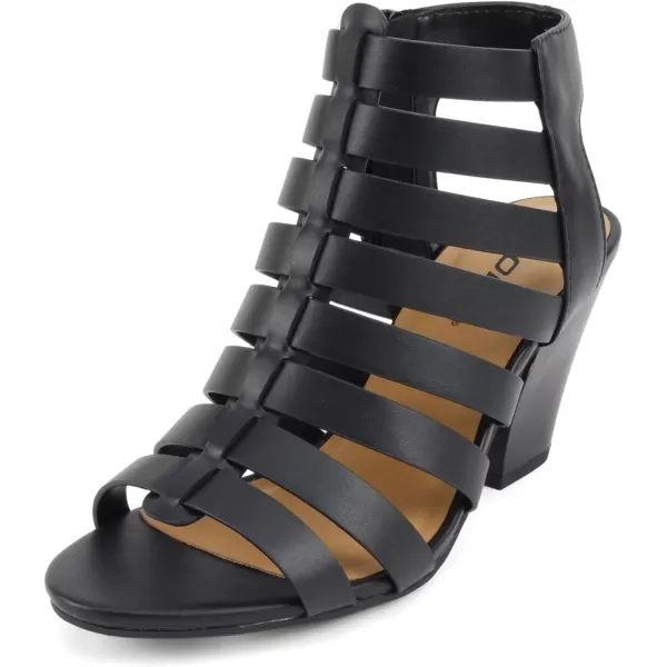 Soda Molten  Women Round Toe Open Back Gladiator Low Heel Sandal with Side ZipperBlack Pu