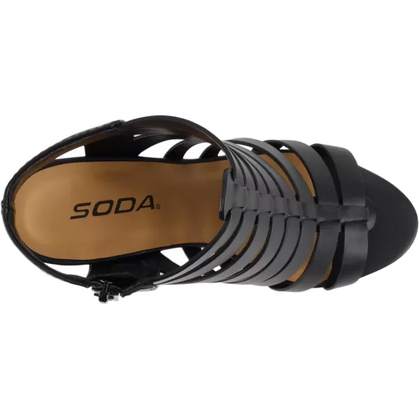 Soda Molten  Women Round Toe Open Back Gladiator Low Heel Sandal with Side ZipperBlack Pu