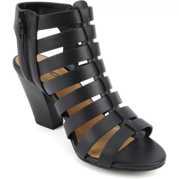 Soda Molten  Women Round Toe Open Back Gladiator Low Heel Sandal with Side ZipperBlack Pu