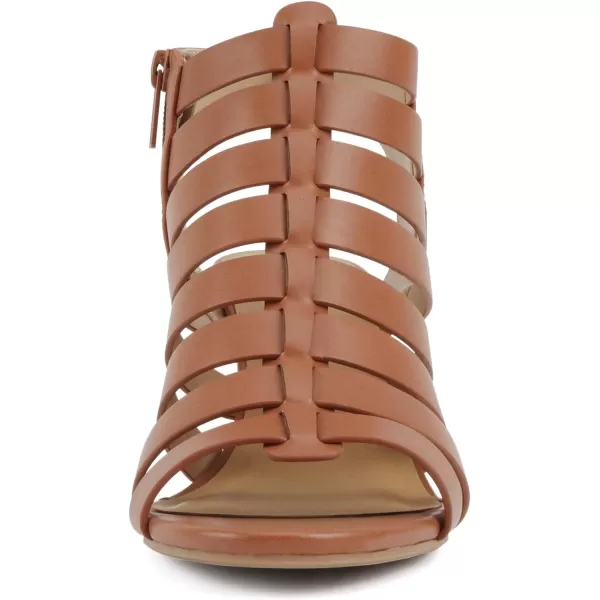 Soda Molten  Women Round Toe Open Back Gladiator Low Heel Sandal with Side ZipperMid Tan Pu