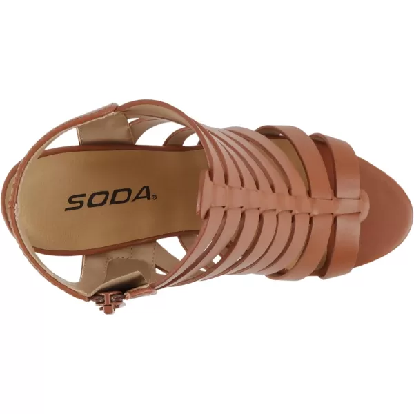 Soda Molten  Women Round Toe Open Back Gladiator Low Heel Sandal with Side ZipperMid Tan Pu