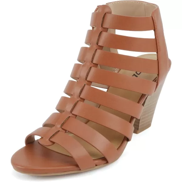 Soda Molten  Women Round Toe Open Back Gladiator Low Heel Sandal with Side ZipperMid Tan Pu