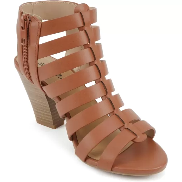 Soda Molten  Women Round Toe Open Back Gladiator Low Heel Sandal with Side ZipperMid Tan Pu