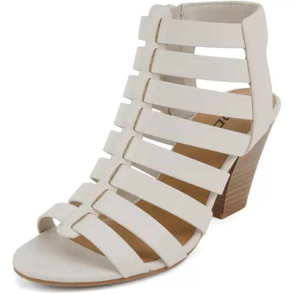 Soda Molten  Women Round Toe Open Back Gladiator Low Heel Sandal with Side ZipperOff White Pu