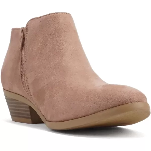 Soda Mug  Western Inspired Bootie wZipper and Chucky Low Stacked HeelsDark Blush Imitation Suede