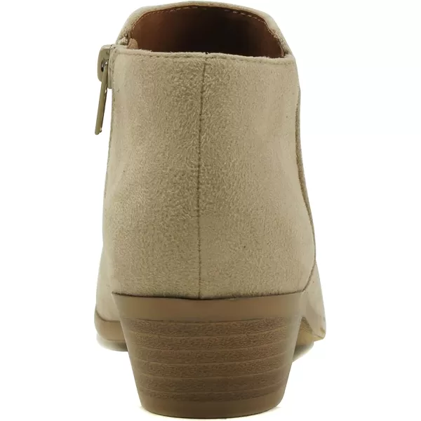 Soda Mug  Western Inspired Bootie wZipper and Chucky Low Stacked HeelsLight Wheat Imitation Suede