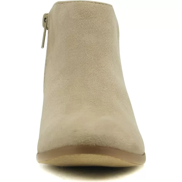 Soda Mug  Western Inspired Bootie wZipper and Chucky Low Stacked HeelsLight Wheat Imitation Suede