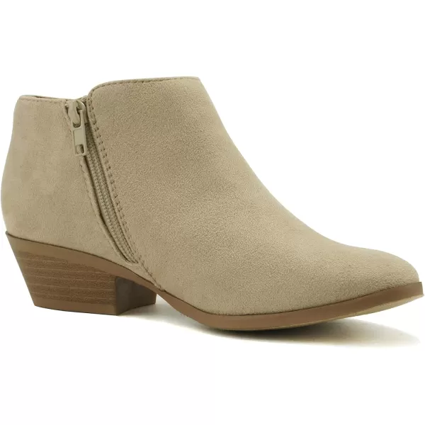 Soda Mug  Western Inspired Bootie wZipper and Chucky Low Stacked HeelsLight Wheat Imitation Suede