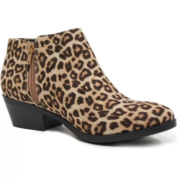 Soda Mug  Western Inspired Bootie wZipper and Chucky Low Stacked HeelsOatmeal Cheetah