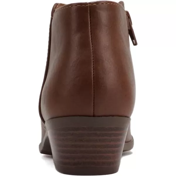 Soda Mug  Western Inspired Bootie wZipper and Chucky Low Stacked HeelsTan Pu