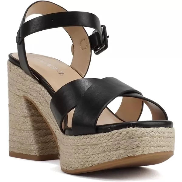 Soda NOBLE  Women Open Square Toe Crisscross Band Ankle Strap High Heel Espadrille Notch Wedge SandalBlack Pu