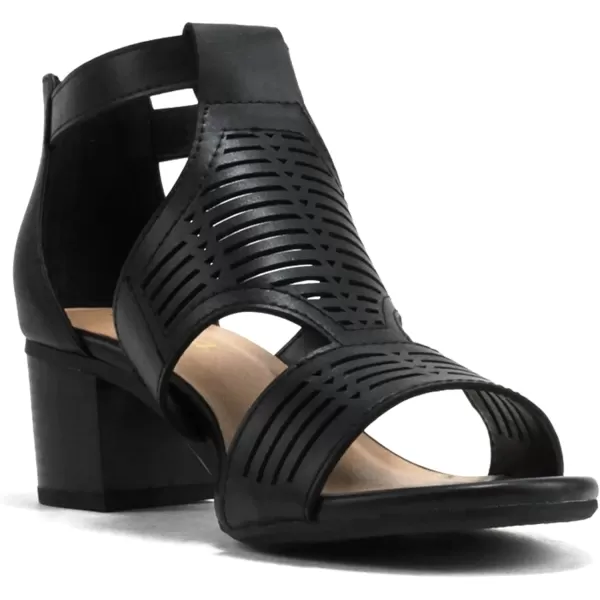 Soda Norway  Women Open Toe Closed Back Counter Cutout Upper Low Block Heel Sandal with Adjustable Ankle StrapBlack Pu