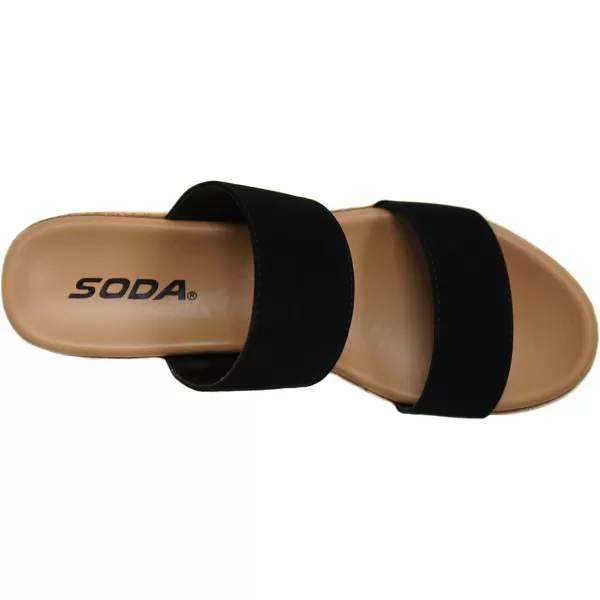 Soda Poppin  Slip On Flatform with Inmitation Cork Bottom and Double StrapsBlack