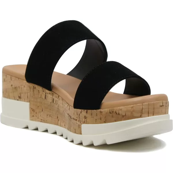 Soda Poppin  Slip On Flatform with Inmitation Cork Bottom and Double StrapsBlack