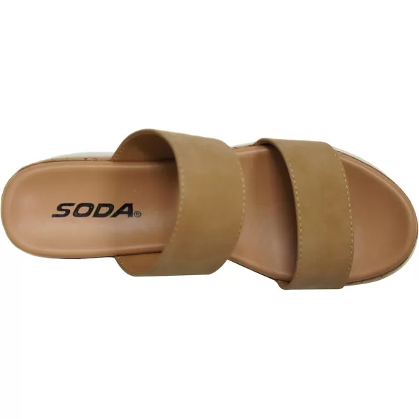 Soda Poppin  Slip On Flatform with Inmitation Cork Bottom and Double StrapsCamel