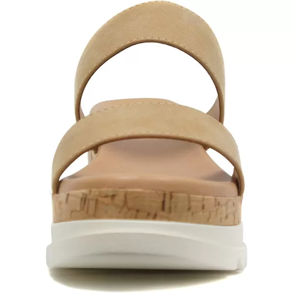 Soda Poppin  Slip On Flatform with Inmitation Cork Bottom and Double StrapsCamel