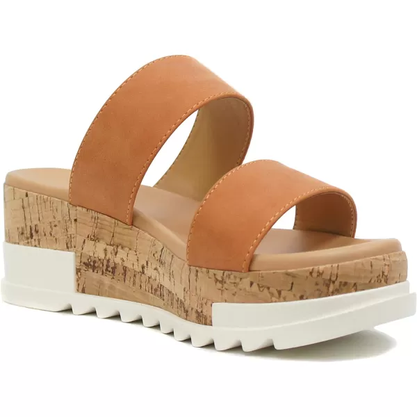 Soda Poppin  Slip On Flatform with Inmitation Cork Bottom and Double StrapsPeach