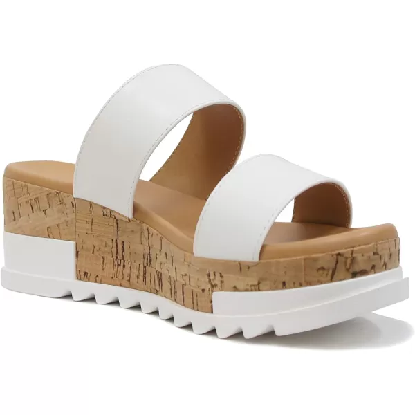 Soda Poppin  Slip On Flatform with Inmitation Cork Bottom and Double StrapsWhite