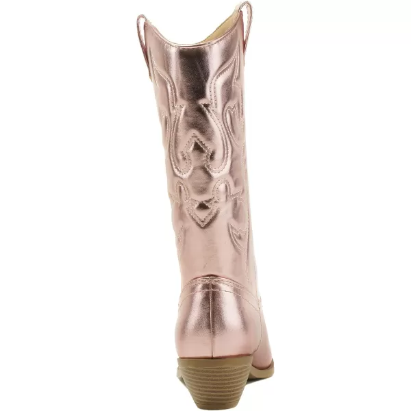 Soda RENO  Women Western Cowboy Stitched Pointe Toe Low Heel Ankle Mid Shaft Fashion BootsLtpink Metallic Pu