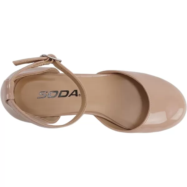 Soda Roby2  Little KidsChildrenGirls Round Closed Toe Closed Back Counter Open Side Ankle Strap Low Block Heel Pump ShoeRosy Beige Patent