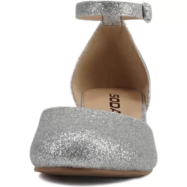 Soda Roby2  Little KidsChildrenGirls Round Closed Toe Closed Back Counter Open Side Ankle Strap Low Block Heel Pump ShoeSilver Glitter