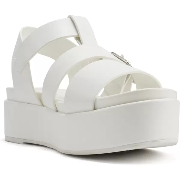 Soda STELLAR  Women Flatform Multi Strap Double Buckle Open Toe Ankle Strap Platform Wedge SandalsAll White Pu