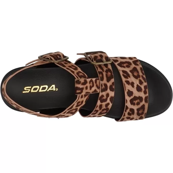 Soda STELLAR  Women Flatform Multi Strap Double Buckle Open Toe Ankle Strap Platform Wedge SandalsOatmeal Cheetah