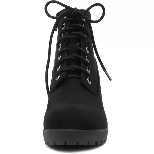 Soda Second Lug Sole Chunky Heel Combat Ankle Bootie Lace up wSide ZipperBlack Imitation Suede