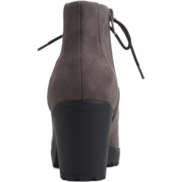 Soda Second Lug Sole Chunky Heel Combat Ankle Bootie Lace up wSide ZipperCharcoal Grey Suede