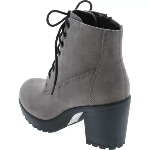 Soda Second Lug Sole Chunky Heel Combat Ankle Bootie Lace up wSide ZipperMgrey Imit