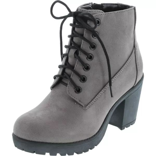 Soda Second Lug Sole Chunky Heel Combat Ankle Bootie Lace up wSide ZipperMgrey Imit