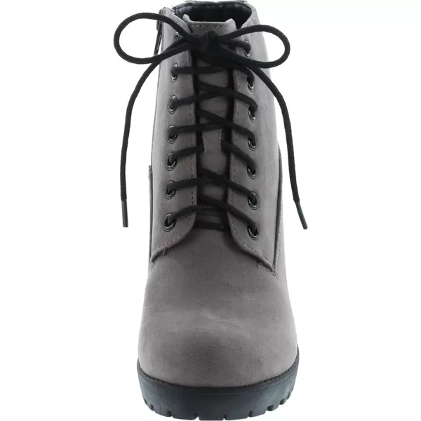 Soda Second Lug Sole Chunky Heel Combat Ankle Bootie Lace up wSide ZipperMgrey Imit